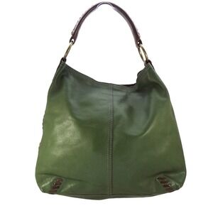 Lucky Brand Green Leather Hobo Bag Shoulder Purse with Leather Whipstitch Detail